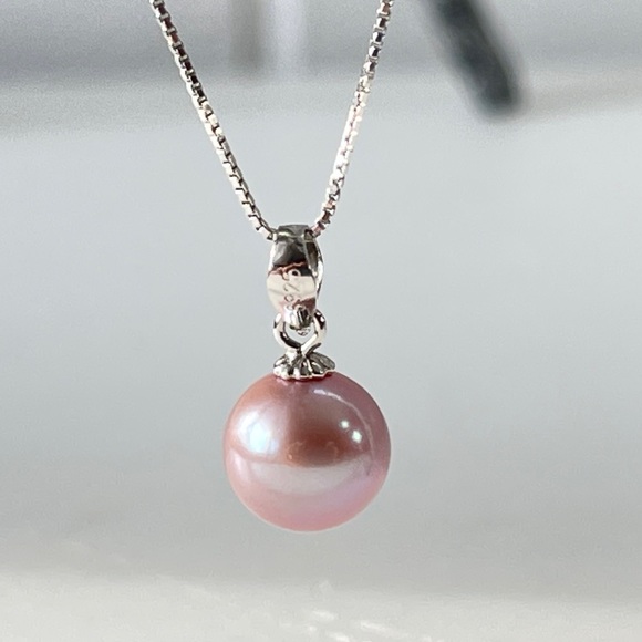 Real Round 3A Purple Freshwater Pearl Pendant 925 Sterling Silver Necklace - Picture 12 of 14